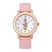Donuts Flamingo Womens Leather Strap Watch Lady Wrist Watch Casual Band Watches Three-Hand Watch