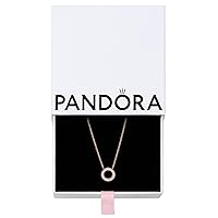 Pandora Logo Pavé Circle Collier Necklace - Great Gift for Her - Stunning Women's Jewelry - 14k Rose Gold & Cubic Zirconia - 17.7