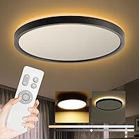 Black Ceiling Light Fixture with Remote Control, with 3000K Warm Nightlight, 12inch 24W Flush Mount Ceiling Light, 3 Light Color Changeable, Brightness(10% to 100%) Adjustable