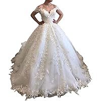 Melisa Off Shoulder Sequins Princess Bridal Ball Gowns Train Lace up Corset Wedding Dresses for Bride Plus Size