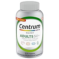 Centrum Silver Adult 50 Plus Daily Multivitamin Tablet 325 Count Specially Formulated for 50+ Smooth Coating Higher Level of Vitamin D3 Non GMO Support Heart Brain Eye Muscle Health 320 Count