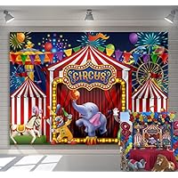 Red Circus Backdrop Amusement Park Tents Stratus Playground Carnival Carousel Kids Boy Girl 1st First one Birthday Party Background Photo Baby Shower, 7x5FT(width 210cm x Height 150cm)