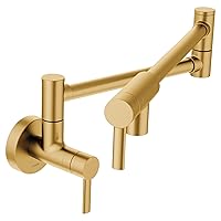 Moen Modern Brushed Gold Wall Mount Swing Arm Folding Pot Filler, Double Jointed Kitchen Faucet, S665BG
