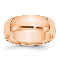 Jewels By Lux Solid 10k Rose Gold 6mm Lightweight Half Round Wedding Ring Band Available in Sizes 5 to 7 (Band Width: 6 mm)