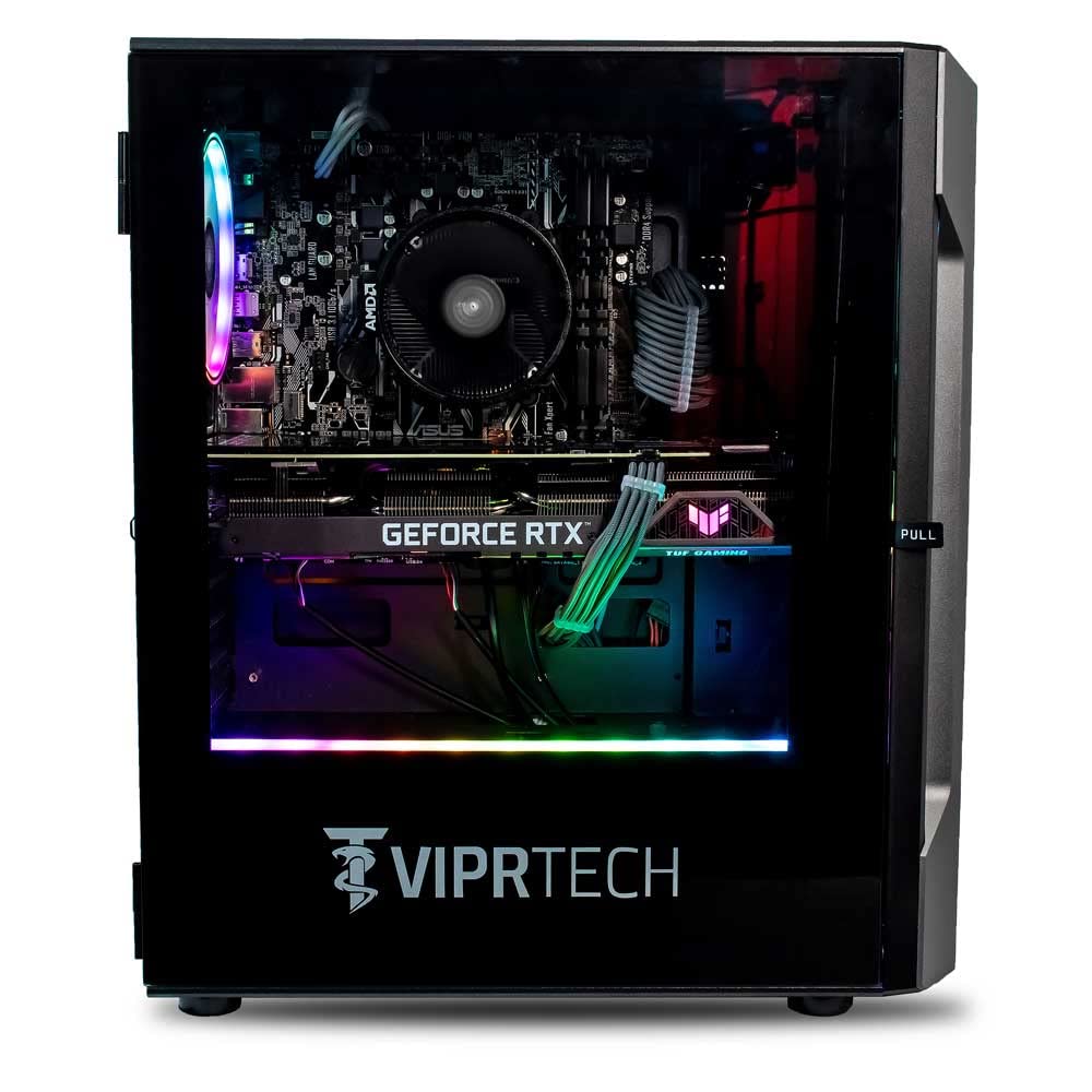 ViprTech Rebel Gaming PC Desktop Computer - AMD Ryzen 5 (12-LCore 3.9Ghz), RTX 3060 12GB, 16GB DDR4 RAM, 512GB NVMe SSD, VR-Ready, Streaming, WiFi, RGB, Win 11 Pro, Warranty