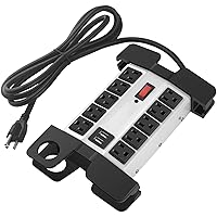 CCCEI Heavy Duty Power Strip with USB Ports, Garage 10 Outlets Surge Protector 2700 Joules, Industrial Workshop Metal 15Amp Multiple Outlets, 10 FT Extension Cord and Wide Spaced Grey.