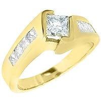 14k Yellow Gold 1.75 Carats Princess Cut Tension Set Diamond Engagement Ring