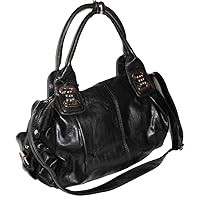 Designer Inspired Black Golden Studs Pockets L Shoulder Satchel Bag Handbag Purse