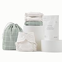 Esembly Cloth Diaper Try-It Kit, Starter Gift Set, Includes 3 Organic, Reusable Diapers Inners, 1 Stylish Outer, Patented Detergent & Wet Bag - Earth-Friendly Diapering, Lattice, Size 1 (7-18lbs)