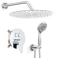 Shower System, 12 inch Multifunction Shower Faucet Set, 6 Setting High Pressure Handheld Rain Shower Head Kits, Valve Included - Push Button Diverter,Stainless Steel,Polished Chrome