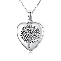 Tree of Life Locket Chain Silver 925 Amulet to Open for Pictures Photo Oxidised Tree of Life Locket Photo Pendant Chain Amulet Jewellery Family Gift for Women Mother Daughter Girls, Silver