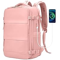 Large Travel Backpack For Women Men, Carry on Flight Approved Rucksack Backpack fit 17.3 inch Laptop, Casual Daypack With Shoes Compartment (Pink)
