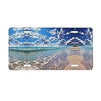Beautiful Cloud Beach Print License Plate 6 x 12 in Aluminum Metal License Plate Cover Personalized Waterproof Front License Plate Car Tag for Any Vehicle