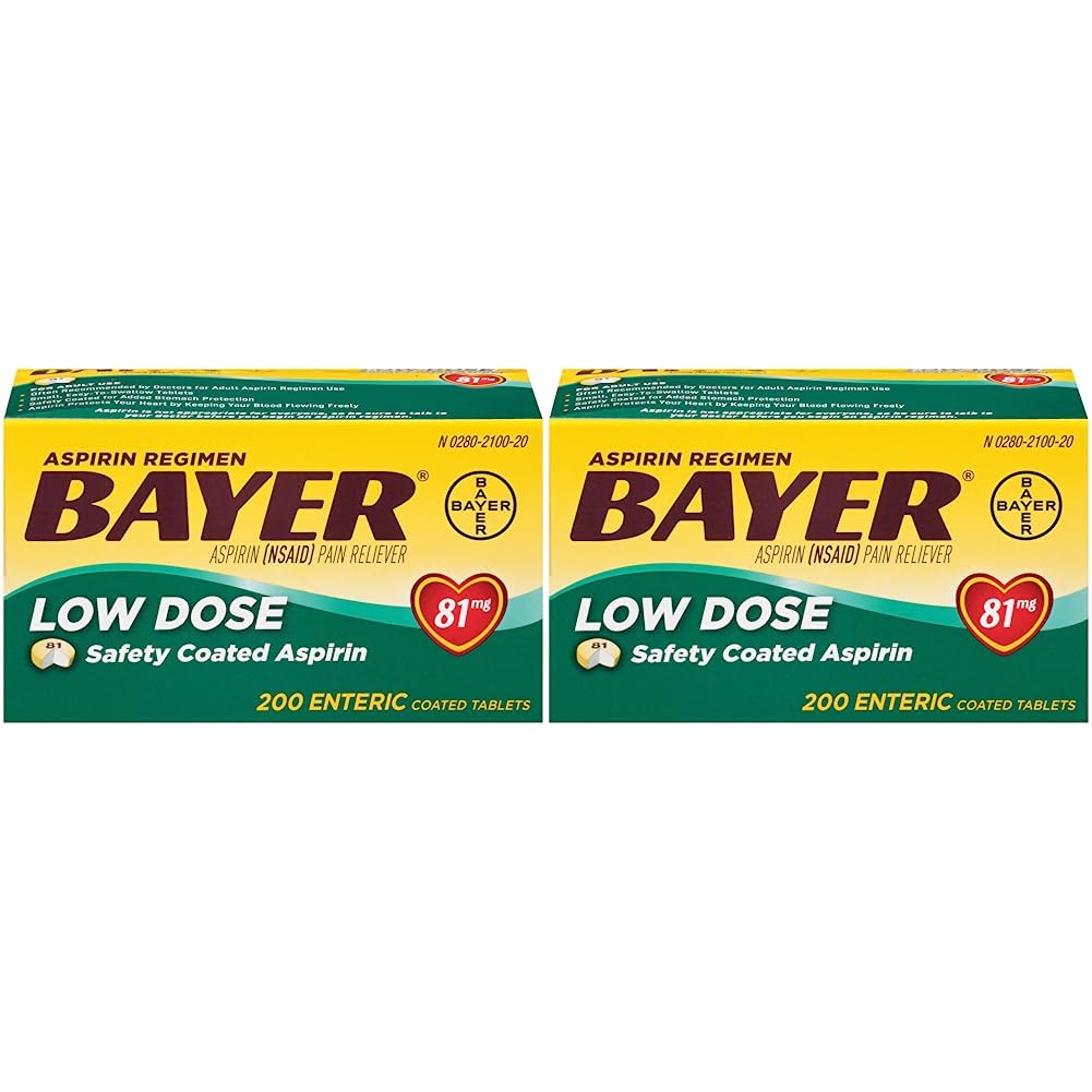 Bayer Aspirin Regimen, 81mg Enteric Coated Tablets, Pain Reliever/Fever Reducer, 200 Count (Pack of 2)