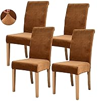 Velvet Chair Covers for Dining Room, Soft Velvet Plush Stretch Dining Chair Slipcovers, Washable Removable Parsons Chair Protectors Set of 4, Camel
