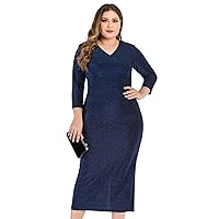 HUA SHANG Women Plus Size Party Dress V Neck Sequied Glitter Slim Bodycon Dresses