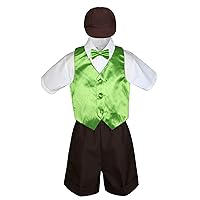 6pc Baby Toddler Little Boys Brown Shorts Extra Vest Bow Tie Set S-4T (XL:(18-24 months), Lime Green)