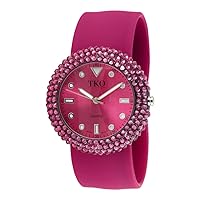 Women's Crystal Slap Watch with Crystal Bezel & Colorful Silicone Rubber Wrist Strap