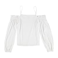 Womens Cold Shoulder Knit Blouse, White, X-Small