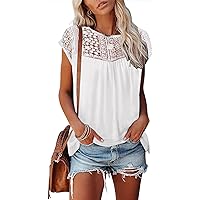 Womens Cap Sleeve Tops 2024 Trendy Floral Print Summer Tops Loose Fit Lace T Shirts Blouses