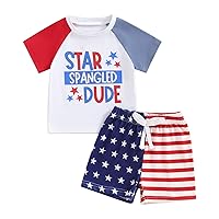 4th of July Baby Boy Outfit Flag Baseball Short Sleeve T-Shirts Solid Shorts 2Pcs Toddler Boys Clothes Set