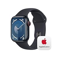 Apple Watch Series 9 [GPS + Cellular 41mm] Smartwatch with Midnight Aluminum Case with Midnight Sport Band M/L with AppleCare+ (2 Years)