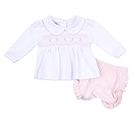 Baby Girl Taylor and Tyler Smocked Collared Long Sleeve Diaper Cover Set Pink