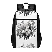 Floral Graphite Print Simple Sports Backpack, Unisex Lightweight Casual Backpack, 17 Inches