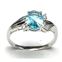 R1165B7 Classic Mt St Helens Blue Helenite Oval Shape (6x8mm) Sterling Silver Ring Size 7