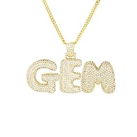Hip Hop Micropave Simulated Diamond A-Z Custom Name Bubble Letters Pendant Necklace Charm Gift for Men Women 18K Gold Silver Plated Cubic Zirconia with 24