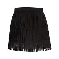 Noomelfish Girls Suede Fringe Skirt Boho Tassel Layered Ruffle Skirt (5-12 Years)