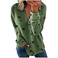 RMXEi Fashion Womens Loose Round Neck Star Print Long Sleeve Zipper Pullover Sweater
