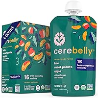 Cerebelly Baby Food Pouches – Organic Kale Sweet Potato Apple (4 oz, Pack of 6) - Toddler Snacks - 16 Brain-supporting Nutrients, Healthy Snacks, Made with Gluten-Free Ingredients, No Added Sugar