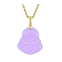 Laughing Buddha Purple Jade Pendant Necklace Rope Chain Genuine Certified Grade A Jadeite Jade Hand Crafted, Religious Green Jade Necklace, 14k Gold Finish Laughing Jade Buddha Necklace, Purple Jade Medallion, Men's Jewelry