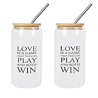 2 Pack Glass with Bamboo Lid And Straw Love Is A Game That Can Play And Both Win Glass Cup Glass Tumbler Mom Birthday Gifts Cups Great For for Beer Ice Coffee