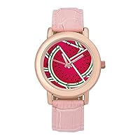 Watermelon Fruits Womens Watch Round Printed Dial Pink Leather Band Fashion Wrist Watches, 202312282