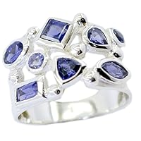 Natural Iolite Mixed Cut Ring Band Sterling Silver Oval Gift Handmade Jewelry Size 5,6,7,8,9,10,11,12