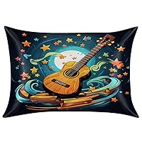 Guitar Notes Floating Satin Pillowcase Breathable Comfortable with Zipper Closure Super Soft Pillow Cases for Hair and Skin Standard Size Pillow Case Covers Gifts for Women Men 20 x 26 in