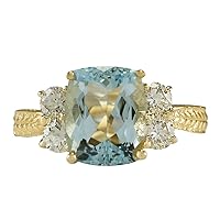 3.67 Carat Natural Blue Aquamarine and Diamond (F-G Color, VS1-VS2 Clarity) 14K Yellow Gold Cocktail Ring for Women Exclusively Handcrafted in USA