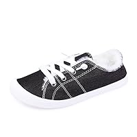 Women’s Slip-On Faux Fur Canvas Sneaker Fashion Low Top Casual Shoes Lace up Classic Walking Shoes