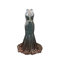 Glitter Sequined Sliver to Rose Gold Ombre Mermaid Prom Dresses Formal Evening Gowns Keyhole Back 2024