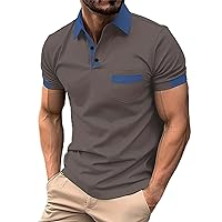 Polo Golf Shirts for Men Summer Slim Fit Short Sleeve Button Up Contrast Collared Shirts Performance Tennis Shirt
