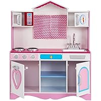 ARLIME Kids Kitchen Playset, Wooden Toy Toddler Kitchen w/ Sink, Stovetop, Microwave, Refrigerator, Large Cabinets, Pretend Play Kitchen for Girls