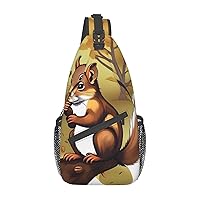 Sling Bag for Women Men Shoulder Bag Nut-Eating Squirrel Chest Bag Travel Fanny Pack Lightweight Casual Daypack