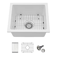 15 Granite Composite Bar Sink White - Lofeyo 15 inch Small Granite Sink Undermount Quartz Classic Under Counter Ledge Single Bowl Kitchen Sinks Basin(15