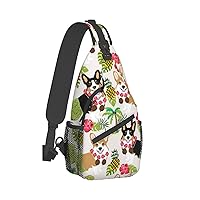 Tropical Flower And Corgi Print Crossbody Backpack Shoulder Bag Cross Chest Bag For Travel, Hiking Gym Tactical Use