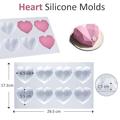 Heart Silicone Molds -1 Pack 8 Cavities Non-stick Chocolate Mold Tray for Baking chocolate, Candy. Great Set for Valentine's Day, Wedding and Chocolate Covered Strawberries Supplies