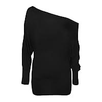 REAL LIFE FASHION LTD Ladies Womens New Off The Shoulder Batwing Long Sleeve Jersey Plain Top