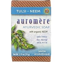 Auromere Ayurvedic Bar Soap, Tulsi Neem - Eco Friendly, Handmade, Vegan, Cruelty Free, Natural, Non GMO (2.75 oz), 6 pack