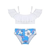 Kids Girls 2pcs Swimsuits Flounce Top with Bikini Briefs Beachwear Monokini Swimwear